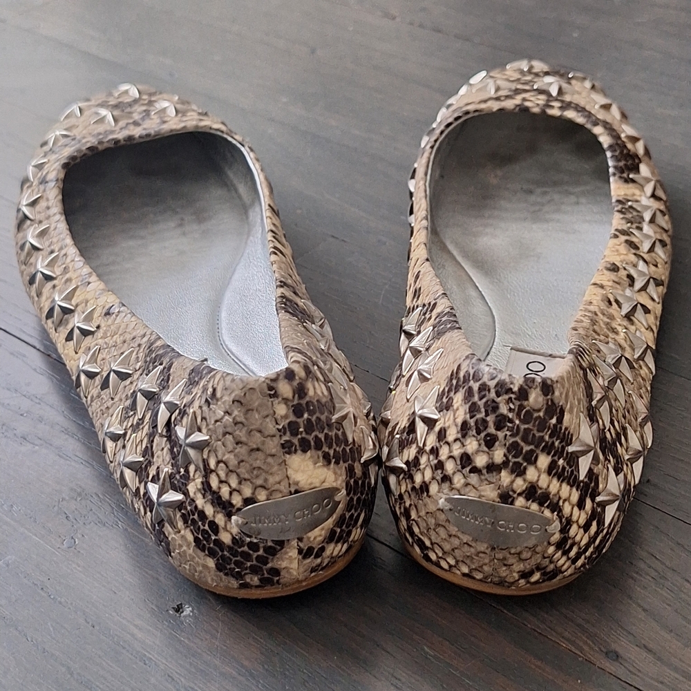 Jimmy Choo Python Flats With Silver Star Grommets… - image 7